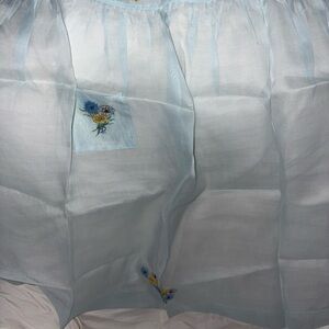 Light Blue vintage apron with Floral Embroidery